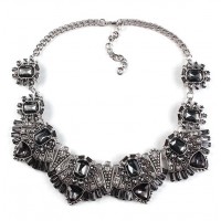 Rene Smokey Grey Art Deco Crystal Bib Necklace